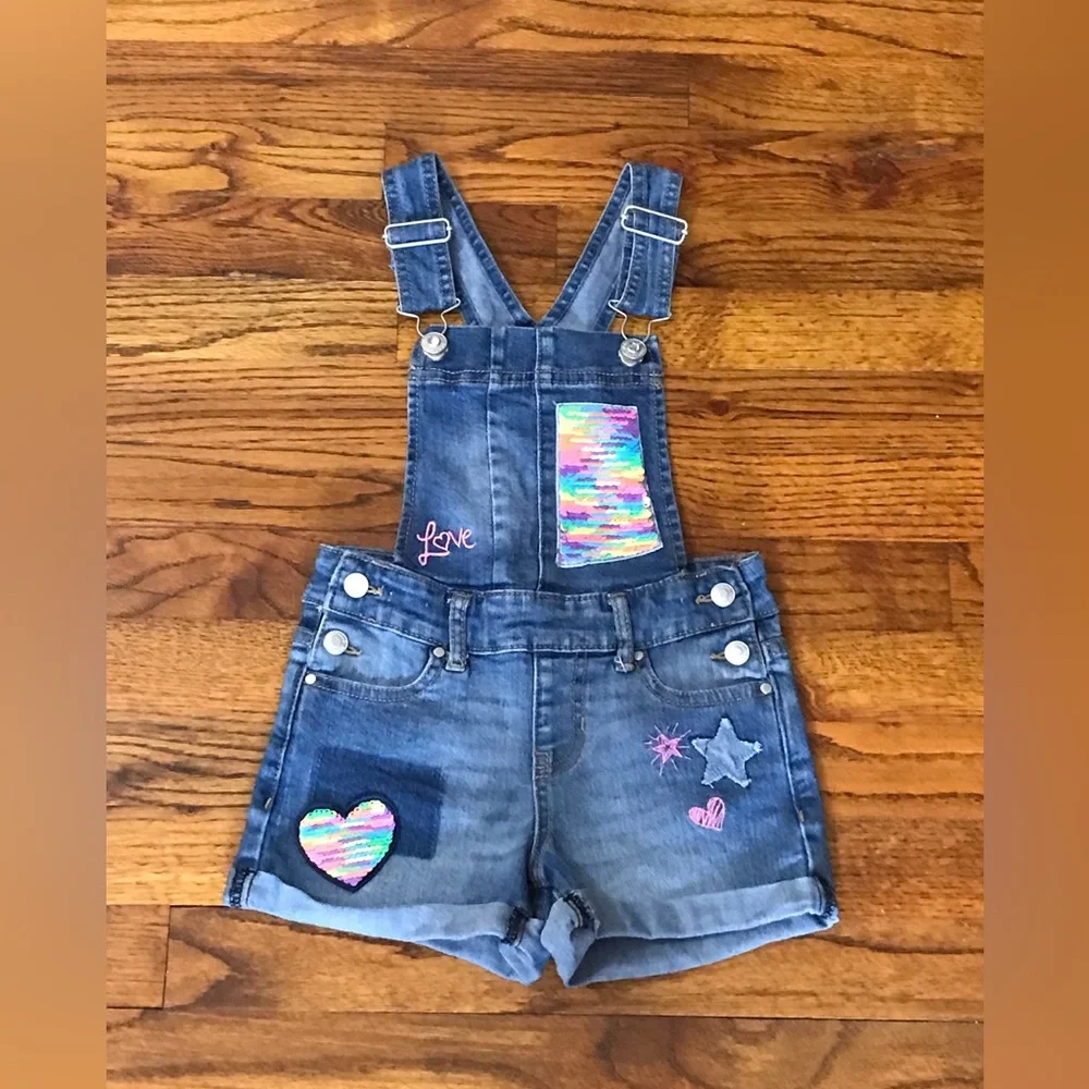 Jordache Kids Denim Blue Jean Overall Shorts w/ Sequins Hearts Stars Love
4 / 5 - Picture 12 of 14